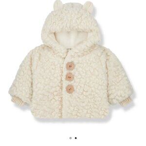 1+ in the family  Apolline Wool Cotton Fur Hooded Jacket | Ecru